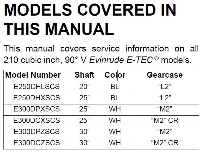 Evinrude 011 – Manual de serviço de motor de popa E-TEC 250 300HP – Modelos 90º V6 (3.4L) – Inglês