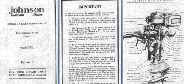 Manual do usuário do motor de popa Johnson 1933 Modelos J-A-K-KR-S-SR-P-PR-V-VR-XR
