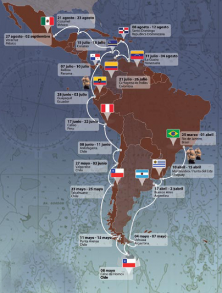 Roteiro e participantes do Velas Latinoamérica 2018.