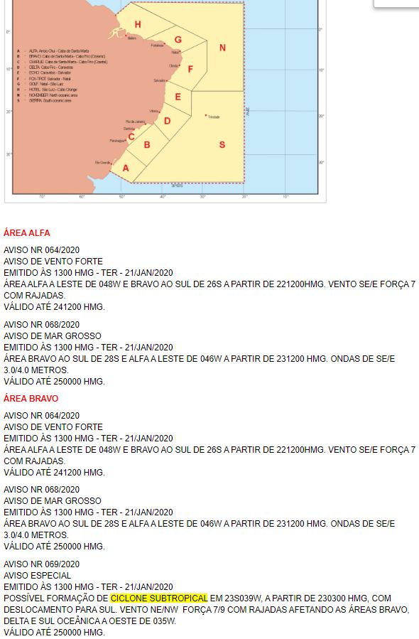 Marinha emite alerta de ciclone subtropical na costa do RJ