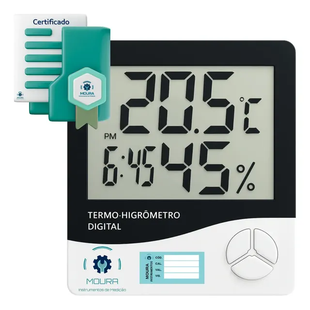 Termo-higrômetro Digital + Certificado Calibração Rastreável – Moura Instrumentos