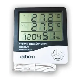 Termo-higrômetro Temperatura Umidade Relógio Sensor Externo